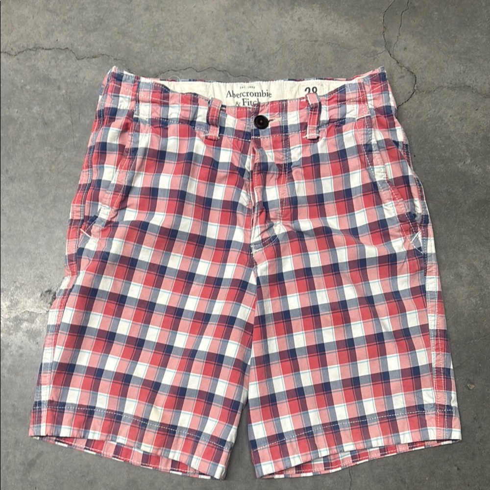 Abercrombie & Fitch Shorts Mens 28 Red Plaid Button Fly Cotton Y2k Preppy